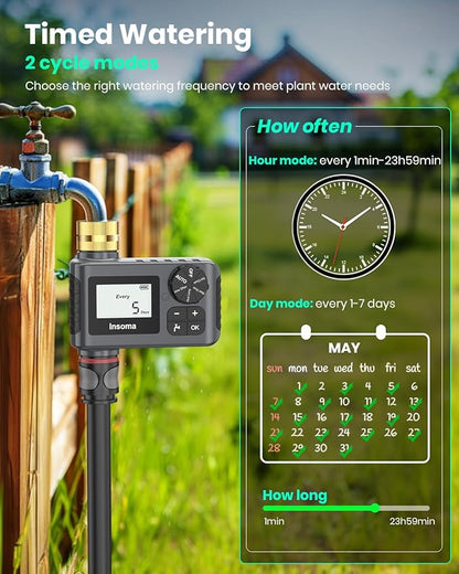 Sprinkler Timer with Brass Swivel, Programmable Water Timer for Outdoor Garden Hose, Hose Timers with Rain Delay/Manual/Auto Mode, Drip Irrigation and Lawn Watering System, 1 Outlet