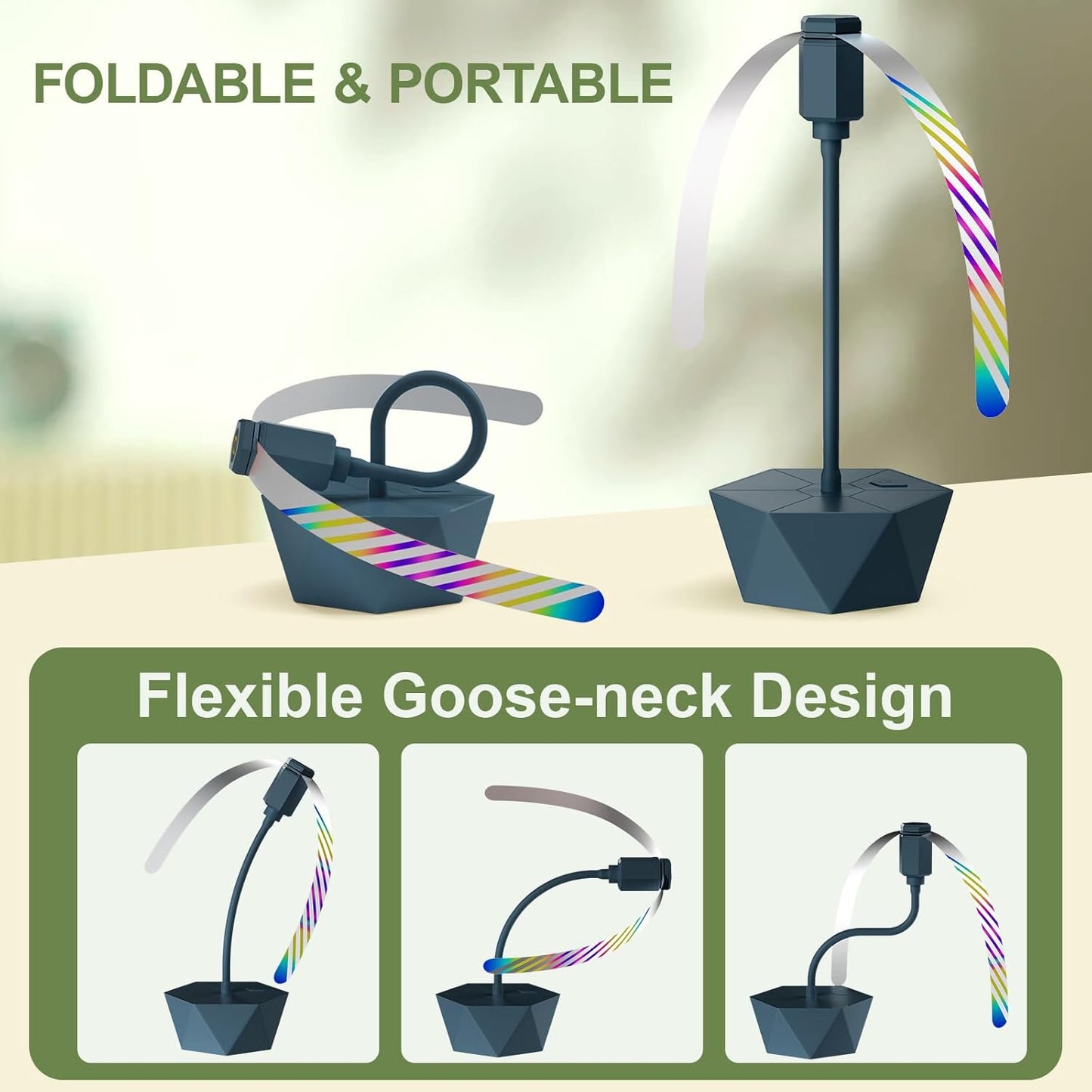 Portable Battery Powered Fly Fans for Tables Up to 15 Hours Working Time, 4-Pack Indoor Outdoor Food Fan with Flexible Goose-Neck Blades for Home Restaurant Party Picnic Patio BBQ, Navy Blue