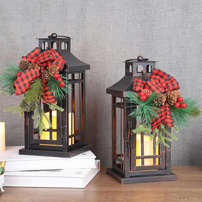 NEEDOMO 2 Pcs Christmas Decorations Indoor, Outdoor Christmas Led Lanterns Decorative for Table Centerpieces, Vintage Metal Hanging Candle Holder, Home Decor for Party, Living Room, Patio, Porch