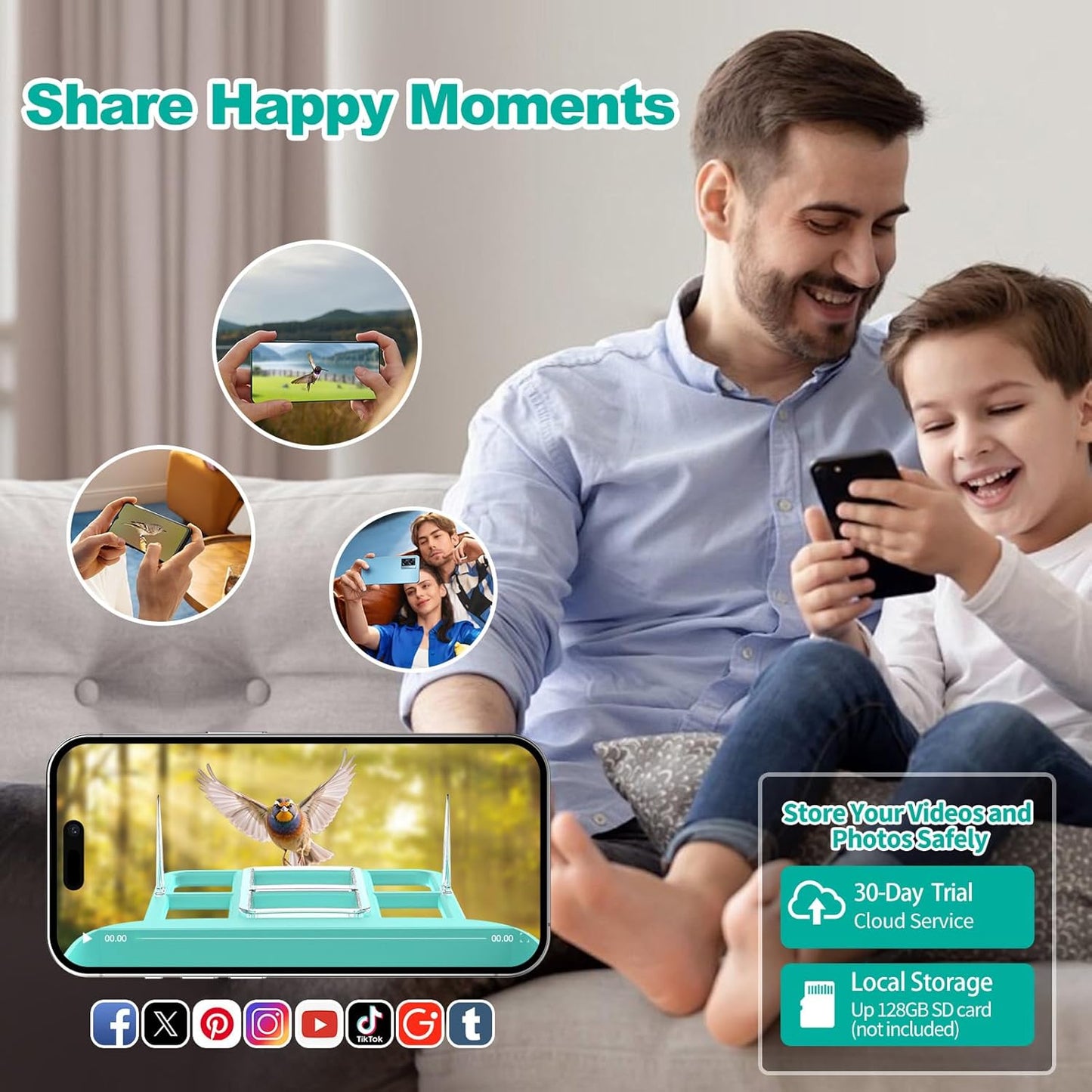 Bird Feeder with Camera,Smart Birdwatching Camera with Solar Powered,AI Identify Species,Instant Notifications,FHD Live View, Auto Record Video in Backyard,Ideal Gifts for Family and Bird Lovers,Blue