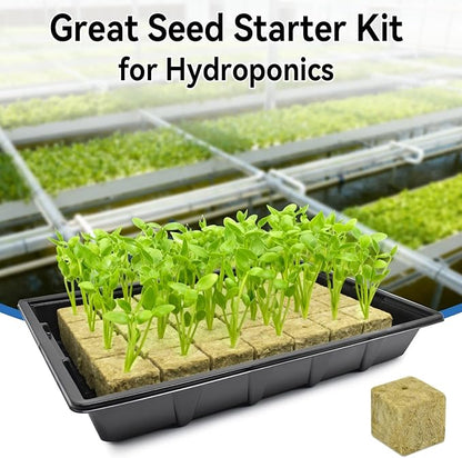 Halatool Seed Starter Kit - 28PCS 1.5 in Rockwool Cubes & 1Pack Reusable Seedling Starter Tray for Seed Starting, Indoor Gemination Kit for Cuttings Propagation Plant Clone