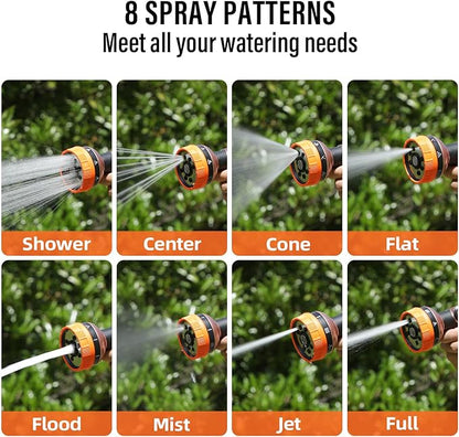 Heavy Duty Garden Hose Spray Nozzle, Metal Water Hose Nozzle with 8 Spray Patterns, High Pressure Hose Nozzle with Thumb Control On Off Valve for Lawn Watering, Car Washing, Pets Showering