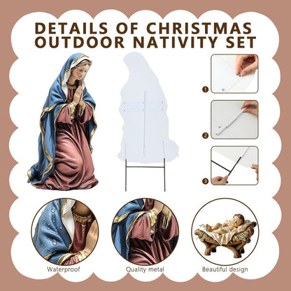 Shimeyao 3 Pcs Metal Christmas Outdoor Nativity Scene Set 48.8 Inch Large Christmas Holy Family Nativity Scene Decorations Includes Stakes Jesus Joseph Mary for Xmas Holiday Garden Decor