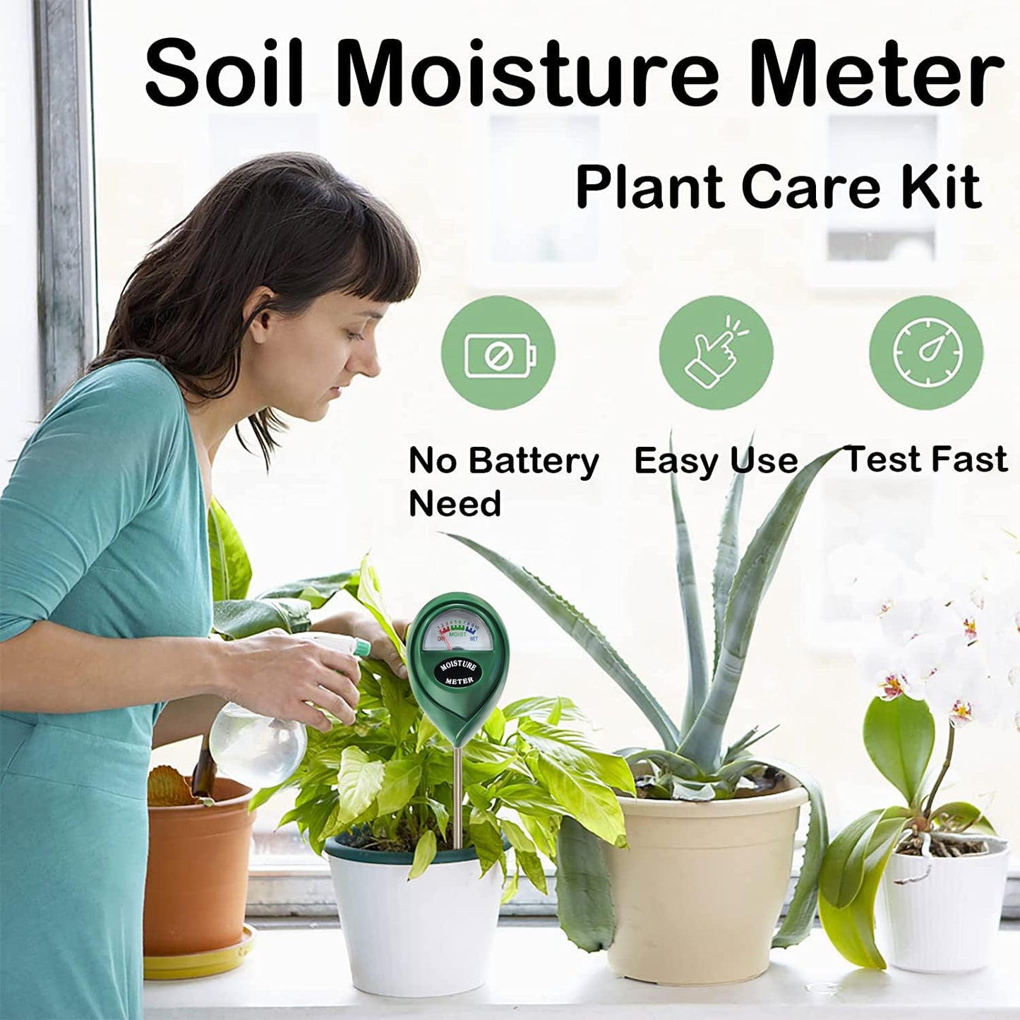 Suplong Soil Moisture Meter for Plants - Indoor/Outdoor Plant Water Meter, No Batteries, Accurate Soil Tester for Garden, Farm, Cactus & Succulents (Green)