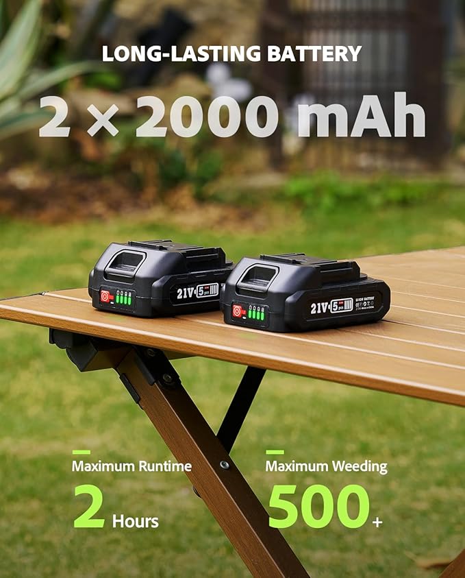 Electric Weed Puller Tool: 21V Battery Powered w/ 2pcs 2000mAh, Heavy Duty 3-Claw Steel Root Weeder Stand-Up Remover Picker Grabber Popper, for Dandelion Lawn Garden Yard EWP001