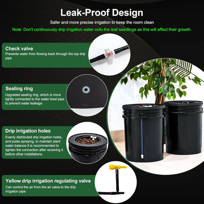 Hydroponics Growing System Kit with Top Drip 5 Gallon 2-Bucket Recirculating DWC Hydroponic System Kit Not Easy to Leak for Growing Plants Indoors and Outdoors (2-Bucket+Top Drip)