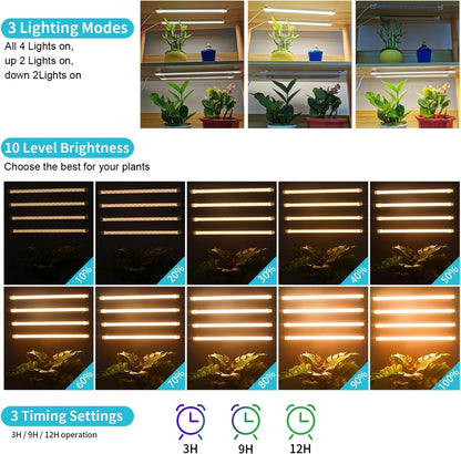LED Grow Light Strips for Indoor Plants Full Spectrum 3500K, 192 LEDs Plant Light Bar with 3/9/12H Timer, 10 Dimmable Levels for Seedling Succulent, 13 Inches, 4 Head