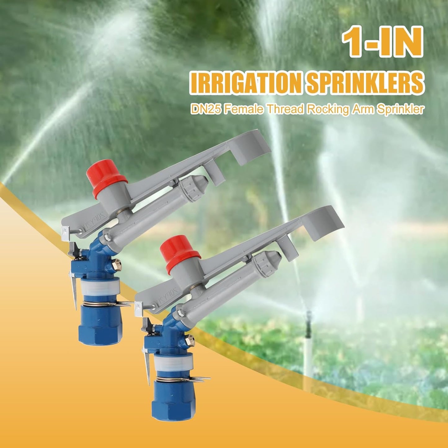 1.0" Agriculture Farm Irrigation Sprinkler Lawn Sprinkler Irrigation Spray Gun Large-Area Watering Spray 360° Rotary Farm Lawn Garden Irrigation, Pack of 2
