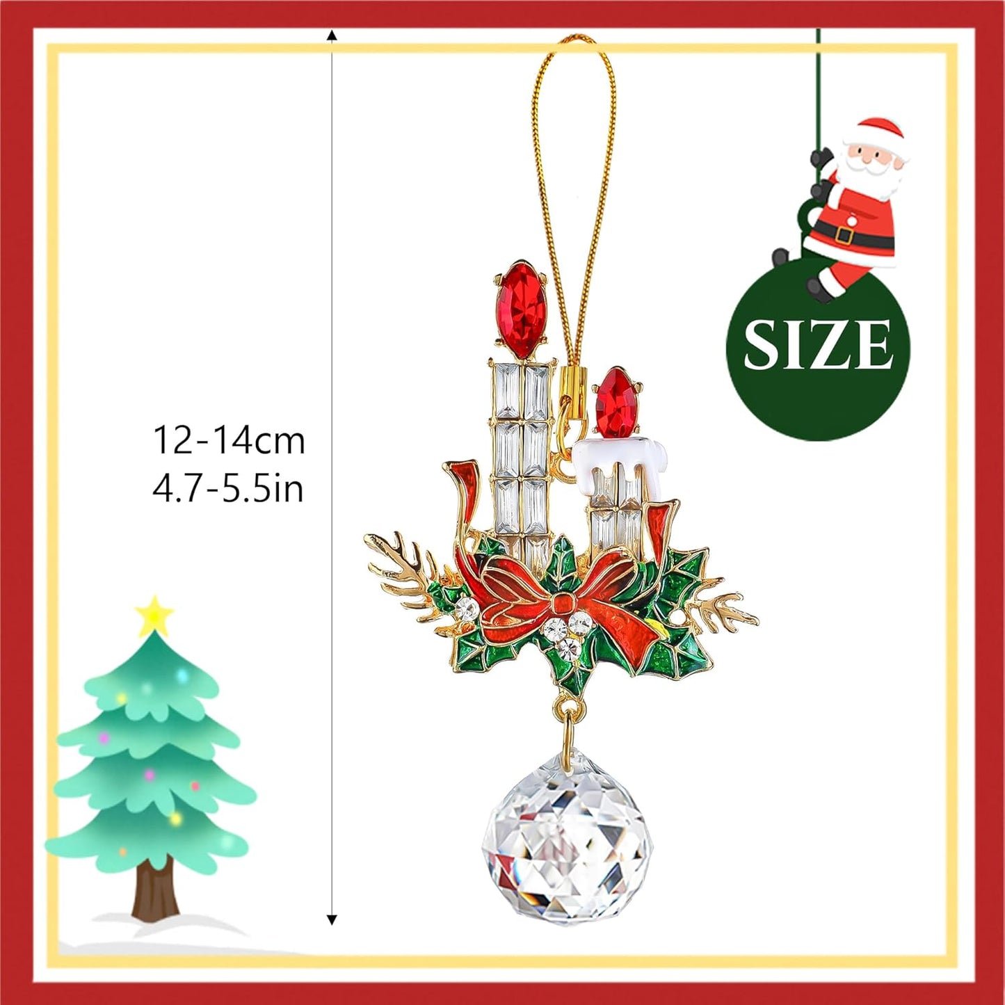 H&D HYALINE & DORA Set of 4 Christmas Sun Catcher with Crystals Cane/Box/Bell/Candle Hanging Crystal Prism Suncatcher for Holiday Party Home Decor