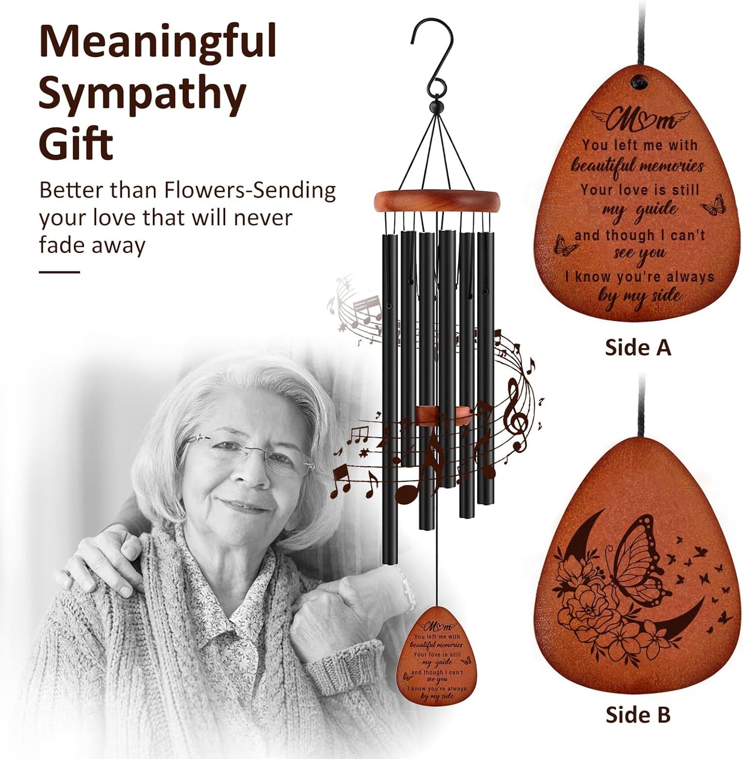 Memorial Gifts for Loss of Mom,Memorial Wind Chimes 25'', Sympathy Gifts for Loss of Mother, Home Decor Outdoor Garden, Soothing Melodic Tones with Mute Option