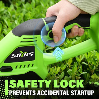 SOYUS Hedge Trimmer Cordless, 2-in-1 Handheld Hedge Trimmers, 20V Electric Grass Shear & Shrubbery Trimmer, Battery Operated Grass Cutter for Garden/Lawn with Charger and Battery