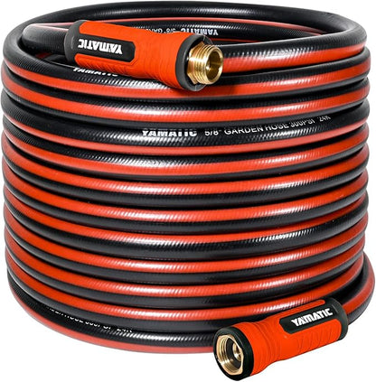 YAMATIC Heavy Duty Garden Hose 75FT x 5/8", Flexible Water Hose with 360° Swivel Handle, 3/4" Brass Male to Female Connectors, Leak-Resistant for All-Weather Outdoor Use