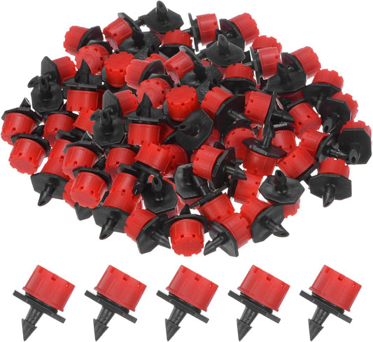 150-Pack 360 Degree Adjustable Irrigation Dripper, 1/4 Inch Barbed Emitter Drip Sprinklers for Garden/Greenhouse/Flower Bed/Watering System, Anti-Clogging Emitters [Red]