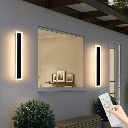 Upgrade Widened 2 Pack Long Modern Outdoor Wall Light, 31.4inch Dimmable 3000K-6000K, IP65 Waterproof LED Wall Sconce, Outside Lighting Fixture for House, Yard, Fence, Bathroom with Remote Control