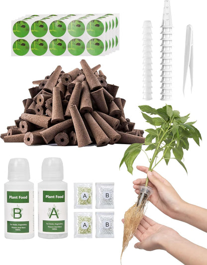 RAINPOINT 134PCS Hydroponic Pods Kit - Seed Pod Kit for Aerogarden and All Brand - 1 PCS AB Food, 2 PCS Fertilizer, 13 PCS Baskets, 13 PCS Covers, 52 PCS Grow Sponges, 52 PCS Labels, 1 PCS Tweezers