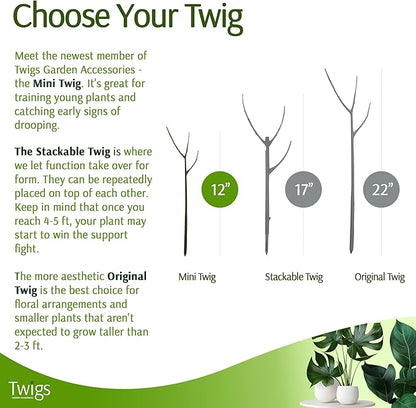 Twigs - Monstera Plant Support Stakes for Indoor & Outdoor Plants, Gardening Supplies, Garden Accessories, Trellis, Moss Pole, & Ring Alternative - Monstera (Dark Green), 10 Pack, 12" L, Mini Twigs