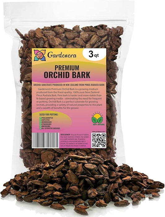 GARDENERA New Zealand Pinus Radiata Bark - Organic Hand Mixed New Zealand Orchiata Pine Bark for Orchids - Medium Chips 9-12mm - 3 Quart Bag