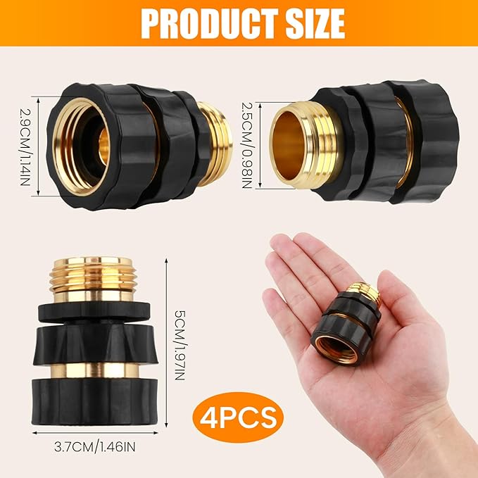 Quick Connect Hose Fittings Male and Female Set, 3/4 Inch Aluminum Garden Hose Fitting Quick Connector with Rubberized Grips, Water Hose Connector for Garden (4 Set)