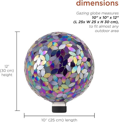 Alpine Corporation 10" Diameter Indoor/Outdoor Glass Mosaic Gazing Globe Yard Decoration, Purple Pearlized Petals Design