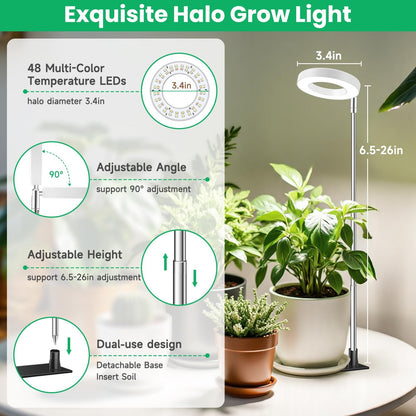 Grow Lights for Indoor Plants, Full Spectrum Plant Lights for Indoor Growing with with 3/9/12H Timer, 3 Color Modes, 10 Brightness, 6.5"-26" Height Adjustable Small Grow Light, 1 Pack(3.4in)