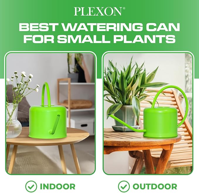 Plexon 40 oz Green Powder Coated Steel Watering Can Indoor Plants - Long Spout Watering Can Outdoor House Plant Flower, Garden