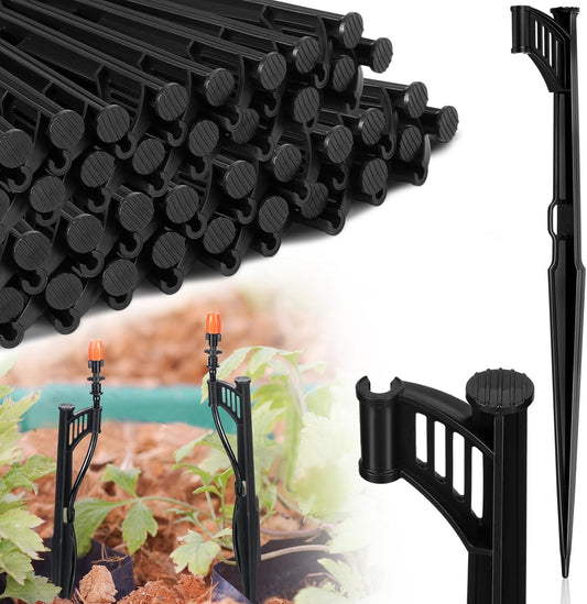 50 Pcs 12.8" Irrigation Drip Support Stakes 1/4 Inch Tubing Hose Holder Adjustable Riser Drip Lines Ground Stakes for Micro Sprinkler Gardens Irrigation Supplies