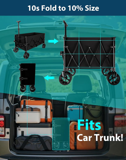 7.8 cu ft Extra Large Wagons Carts Foldable with 360lbs Weight Capacity Heavy Duty Beach Wagon with Big Wheels for Sand All Terrain Collapsible Folding Utility for Camping, Garden, Sports, Shopping