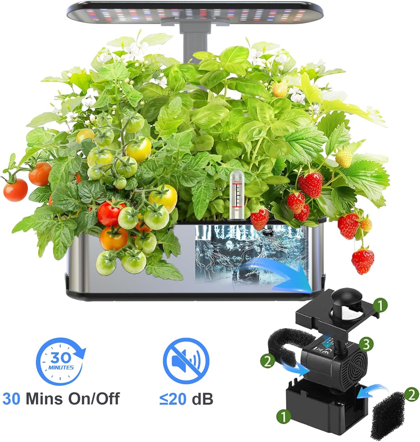 Hydroponics Growing Systems Kit,Smart Indoor Herbs Garden,BHTNYOO/12 Pods 5L Capacity Planting Pots with LED Growth Lights and Intelligent Water Pump,Timer