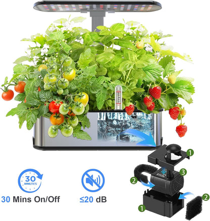 Hydroponics Growing Systems Kit,Smart Indoor Herbs Garden,BHTNYOO/12 Pods 5L Capacity Planting Pots with LED Growth Lights and Intelligent Water Pump,Timer