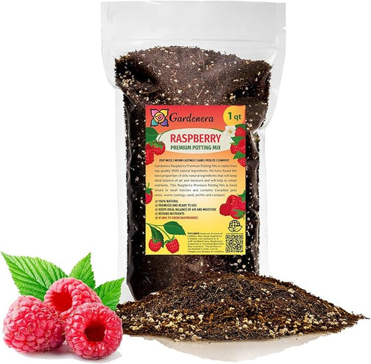 Gardenera Premium Raspberry Potting Soil Mix - Optimal Blend for Thriving and Juicy Berries - 1 Quart