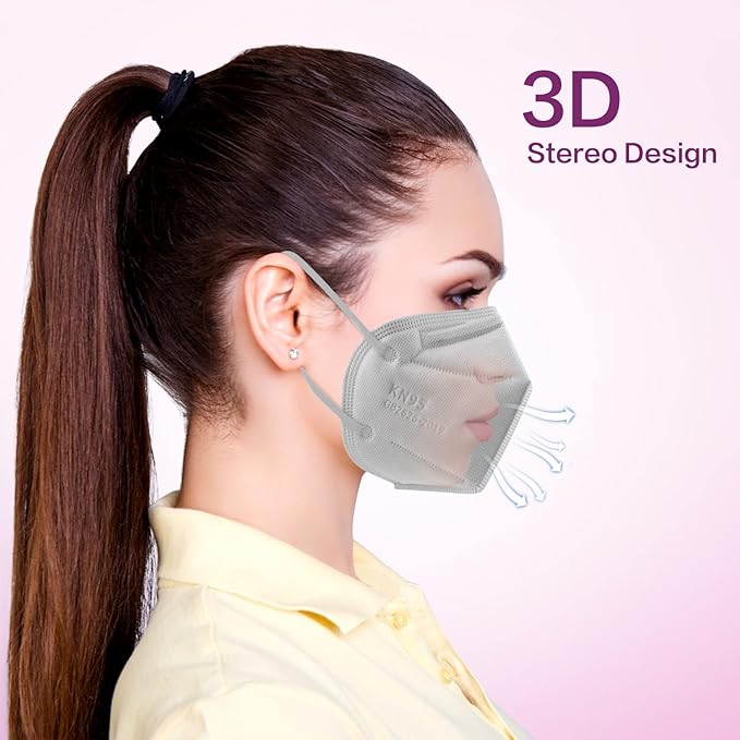 Miuphro KN95 Face Mask 50 Pack, Disposable Respirator Masks, 5 Layer Design Safety Mask for Protection, Ideal for Men and Women (Grey)