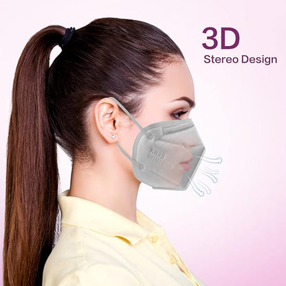 Miuphro KN95 Face Mask 50 Pack, Disposable Respirator Masks, 5 Layer Design Safety Mask for Protection, Ideal for Men and Women (Grey)