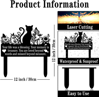 Grave Markers Cat, Metal Cats Metal Memorial Garden Stake, Pets Waterproof Grave Stakes Plaque, Pet Headstone Garden Memorial Graves, Metal Cat Garden Decor 12"