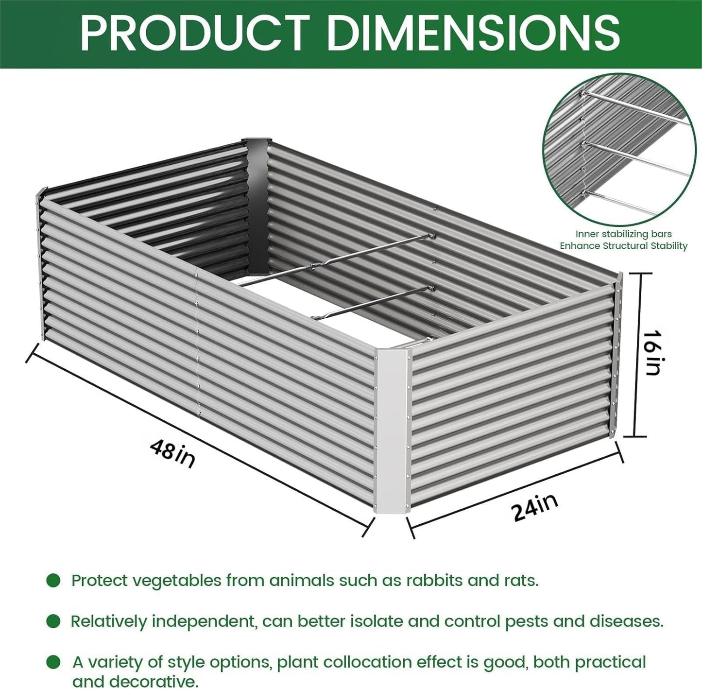 FRIZIONE 2pcs Tall Galvanized Raised Garden Bed Outdoor,Above Ground Garden Bed for Vegetable,Metal Raised Beds for Flower,Steel Raised Beds for Gardening - 4x2ft