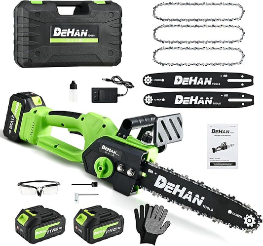 12-Inch Brushless Chainsaw, Cordless Chain saw,1000W Motor with 2 × 4.0Ah Batteries & 2 Guide Bars, 3 Chains, Lightweight Handheld Saw for Tree Trimming, Wood Cutting, Pruning