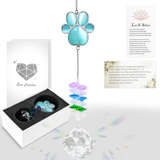 Pet Memorial Suncatcher, Dog Memorial Sympathy Gift for Loss of Dog, 17 Inch Bereavement Ornament Paw Crystal Suncatcher Thoughtful Remembrance Cats Gifts