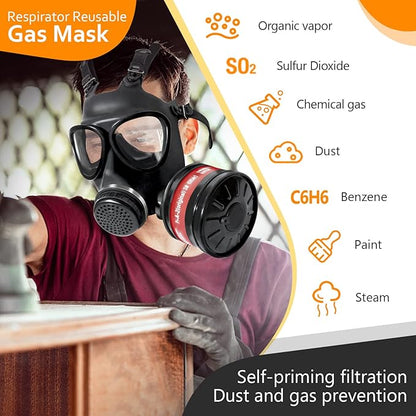 Full Face Respirator Mask - Gas Masks Survival Nuclear and Chemical for Asbestos, Fume, Resin, Dust and Chemical