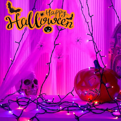 4-Pack Solar String Lights,156Ft Extra-Long 400 LED Waterproof Solar Halloween Lights, 8 Modes for Garden, Patio, Wedding (Purple & Orange)