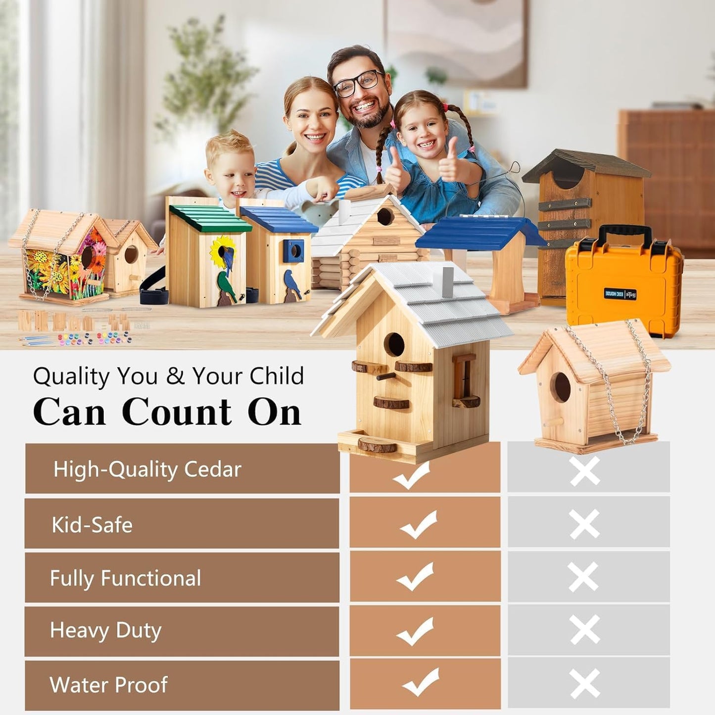 Premium Wooden Bird House Kit - Birdhouse for Outside - Build it Yourself Birdhouse Kits for Adults to Build - Woodworking Adult Crafts & DIY - Pole Mountable Bird House