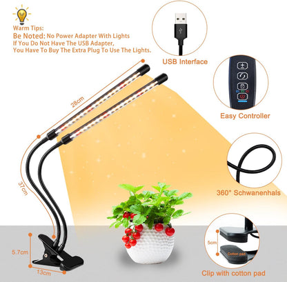 Grow Lights for Indoor Plants, Full Spectrum LED Plant Lamps with Clips and 3m Cables for Seeding Growing(2 Pack)