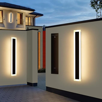 Upgrade Widened 2 Pack Long Modern Outdoor Wall Light, 31.4inch Dimmable 3000K-6000K, IP65 Waterproof LED Wall Sconce, Outside Lighting Fixture for House, Yard, Fence, Bathroom with Remote Control