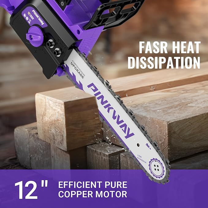 Brushless 12-Inch Electric Chainsaw Cordless，20V Battery Power Chain Saw with 4.0Ah Battery and Charger, Mini Chainsaw Cordless Portable Compact Saw Handheld for Wood Cutting