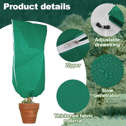 2 Pack Winter Plant Covers with Zipper & Drawstring, 31.5"×47.2" Frost Protection Bags for Outdoor Potted Plants, Trees & Shrubs - Reusable Freeze Protection Jackets