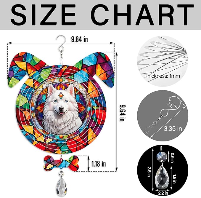 American Eskimo Dog Ears Wind Spinner, American Eskimo Wind Spinner Hanging for Yard and Garden (American Eskimo)