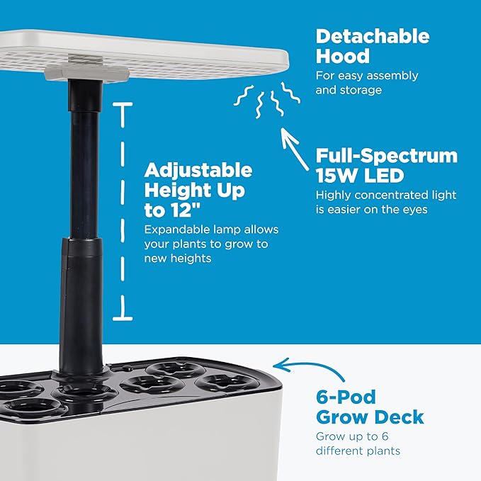 AeroGarden Harvest Lite, Indoor Garden Hydroponic System with LED Grow Light, Holds up to 6 AeroGarden Pods, Cream