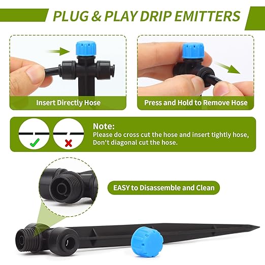 Drippers for Drip Irrigation,15 pcs Quick Connect Drip Emitters for 1/4" Drip Irrigation Tubing Adjustable 360 Degree Water Flow Drip Irrigation Heads Water Drippers for Plants Flower Garden