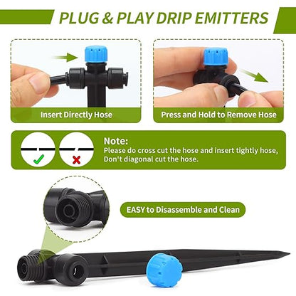 1/4 Inch Drip Irrigation Emitters,30 Pcs Push-to-fit Drip Emitters for 1/4" Irrigation Tubing 360 Degree Adjustable Water Flow Irrigation Drip Head Irrigation Drippers for Plant Flower Garden Watering