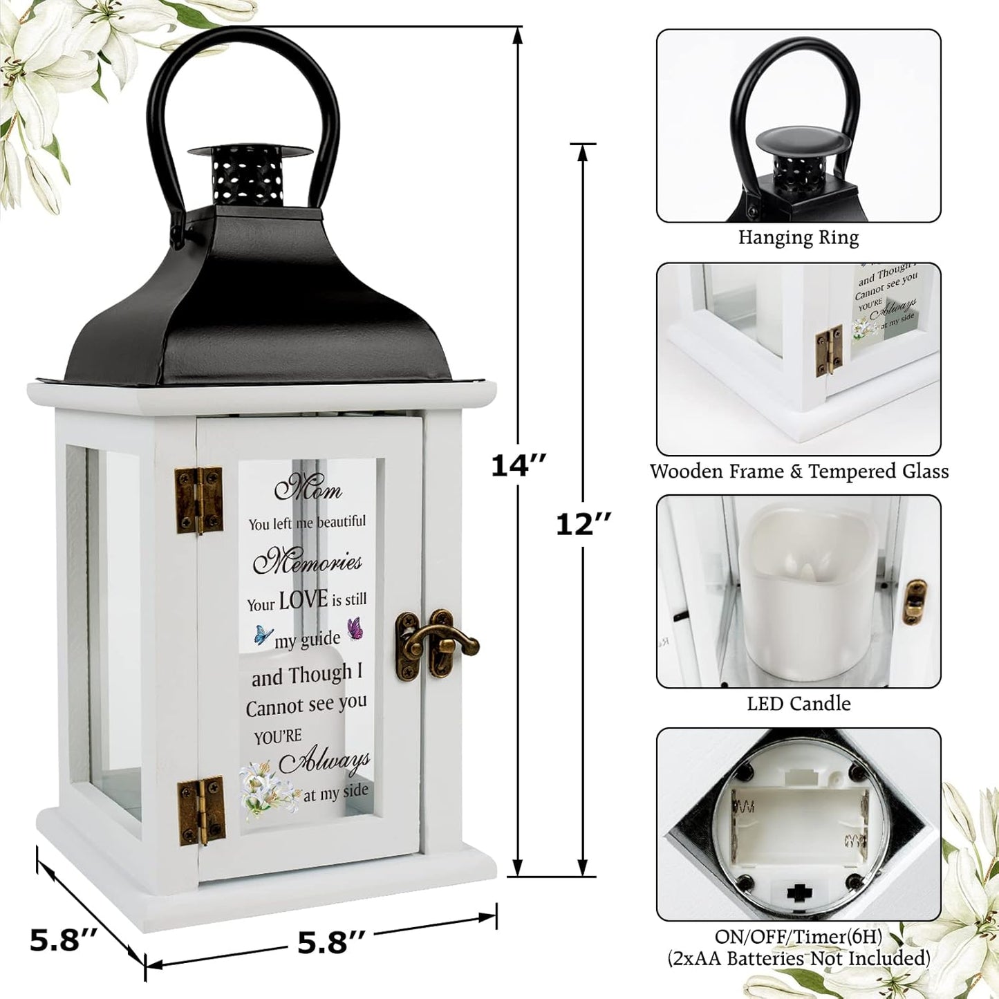 Memorial Lantern - Bereavement Sympathy Gifts for Loss of Mother Memorial Gifts for Loss of Mother Thoughtful Funeral Gifts for Loss of Mother Remembrance Gifts for Loss of Loved One