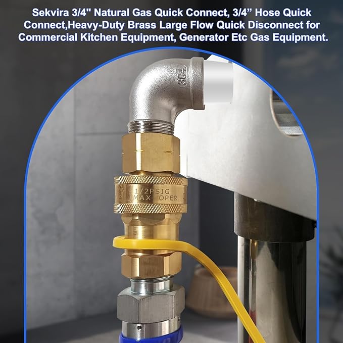 3/4" Natural Gas Quick Connect, Hose Quick Connect, 3/4” Natural Gas Quick Connect Fittings，Heavy-Duty Brass Large Flow Quick Disconnect for Commercial Kitchen Equipment, Generator Etc Gas Equipment.
