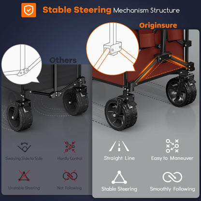 220L Collapsible Wagon Cart Foldable, 460lbs Load Capacity Heavy Duty Folding Beach Wagons with Big All-Terrain Wheels, Utility Carts for Groceries, Shopping, Camping, Sports - Red